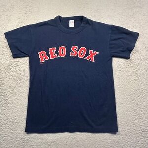 Russell Athletic T-Shirt Youth M Navy Red Sox 90s Vintage Spy Records Baseball